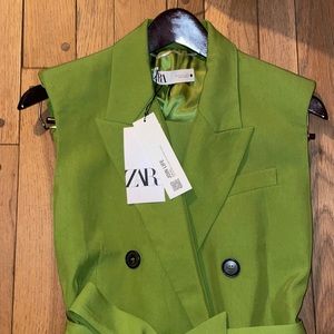 ZARA WOMAN APPLE GREEN FLOWY HIGH WAISTED BLAZER VEST SET
